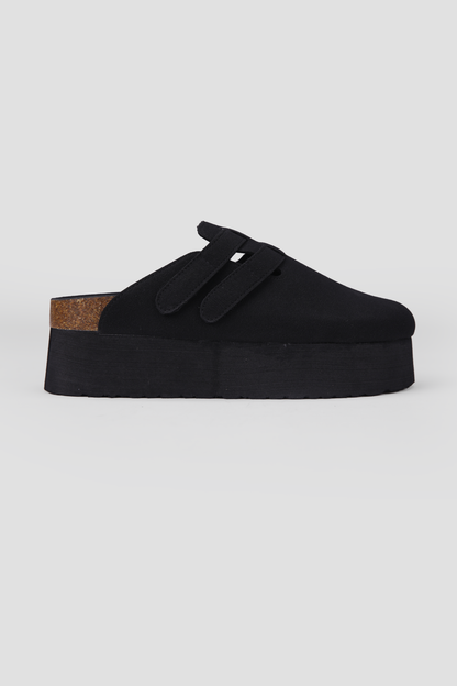 Suede Clogs, Platform Sole, Adjustable Buckle Straps