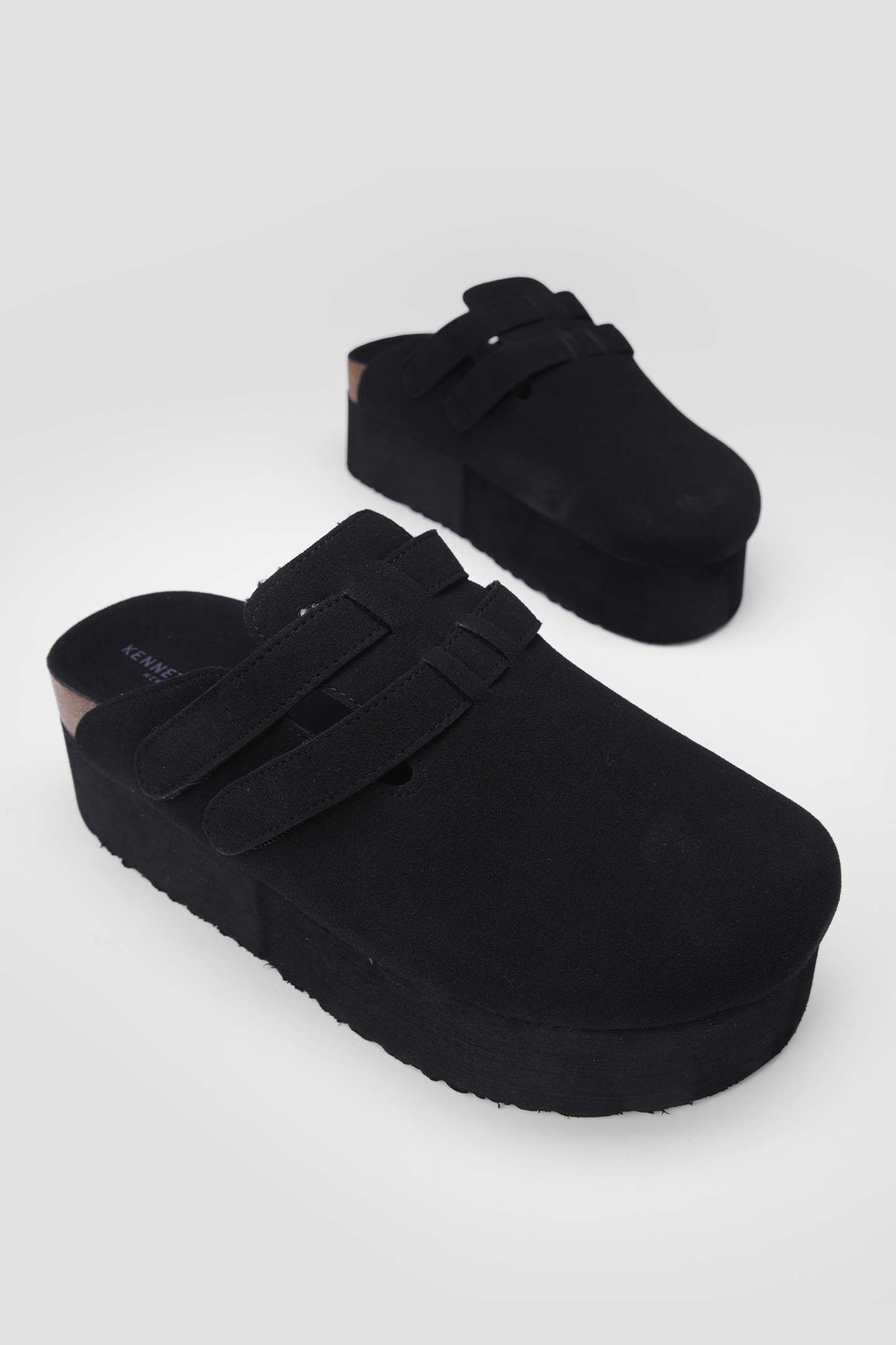 Suede Clogs, Platform Sole, Adjustable Buckle Straps