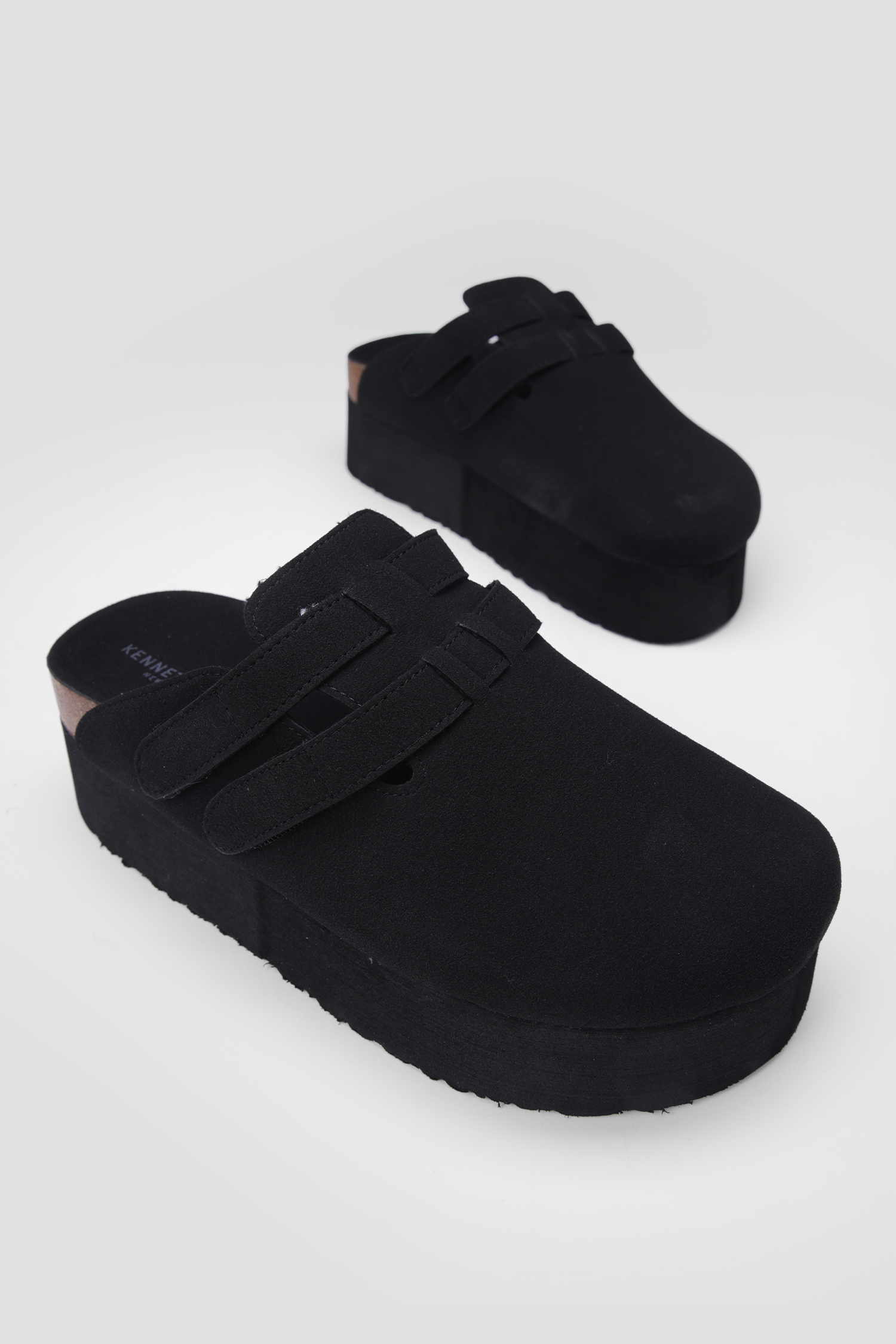 Suede Clogs, Platform Sole, Adjustable Buckle Straps