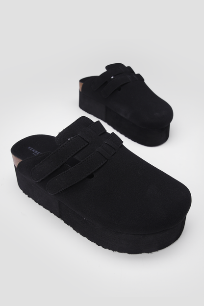Suede Clogs, Platform Sole, Adjustable Buckle Straps