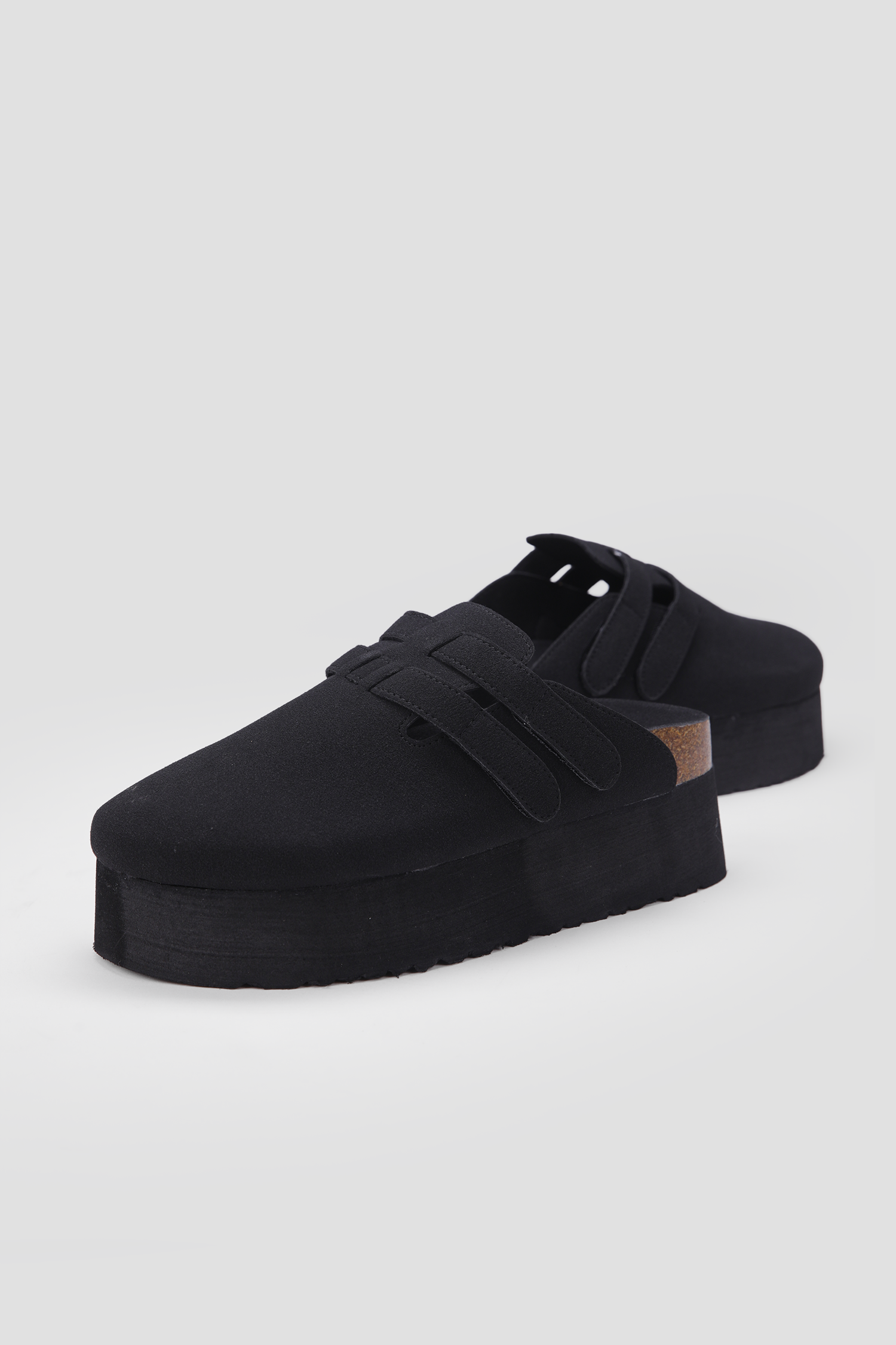 Suede Clogs, Platform Sole, Adjustable Buckle Straps