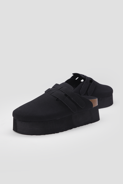 Suede Clogs, Platform Sole, Adjustable Buckle Straps