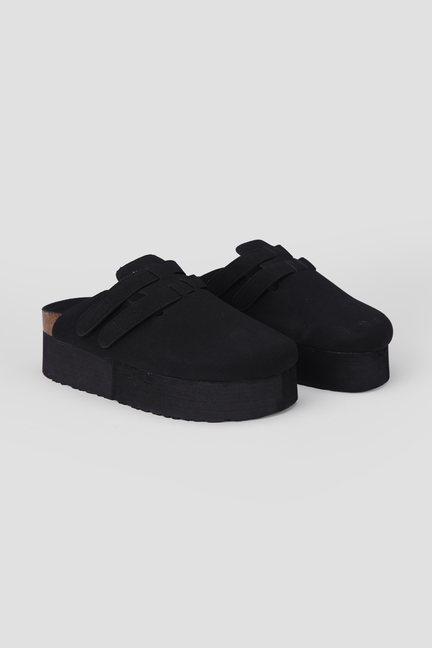 Suede Clogs, Platform Sole, Adjustable Buckle Straps