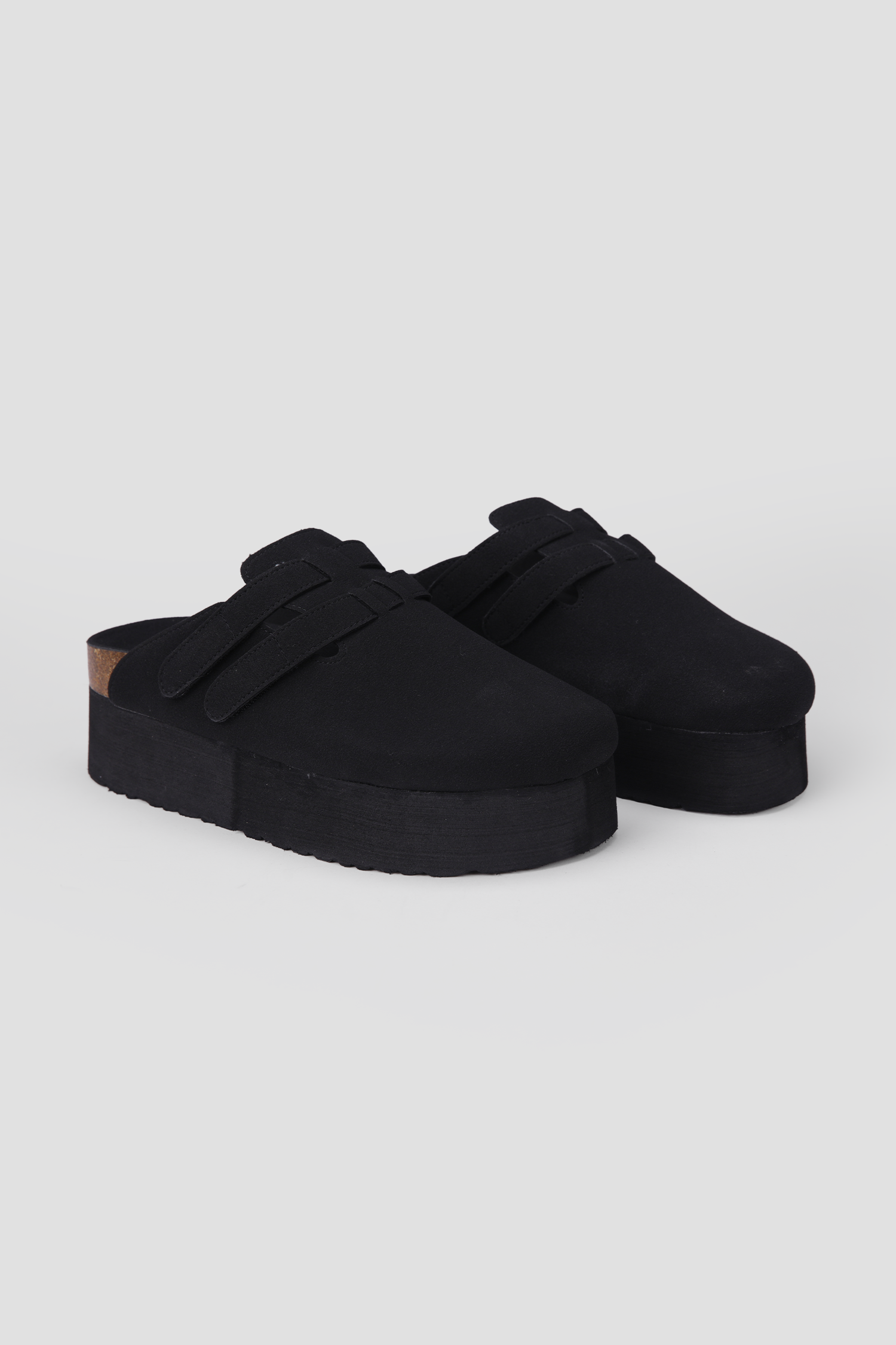 Suede Clogs, Platform Sole, Adjustable Buckle Straps