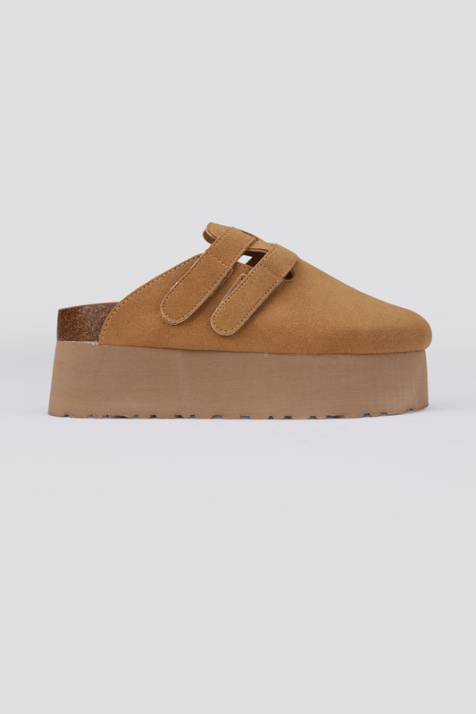 Suede Clogs, Platform Sole, Adjustable Buckle Straps