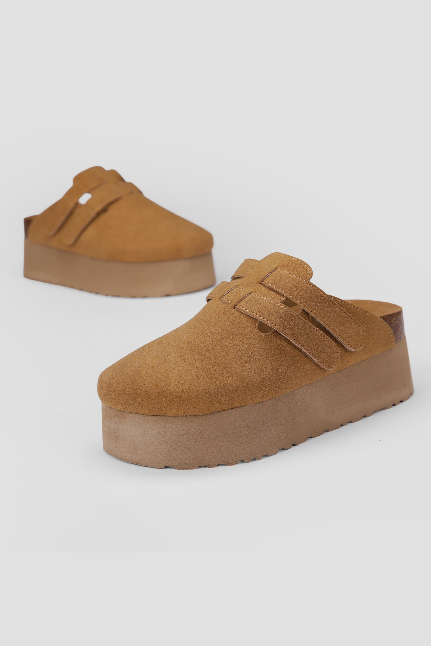 Suede Clogs, Platform Sole, Adjustable Buckle Straps