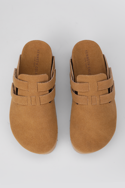 Suede Clogs, Platform Sole, Adjustable Buckle Straps