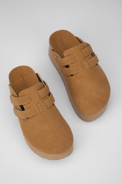 Suede Clogs, Platform Sole, Adjustable Buckle Straps