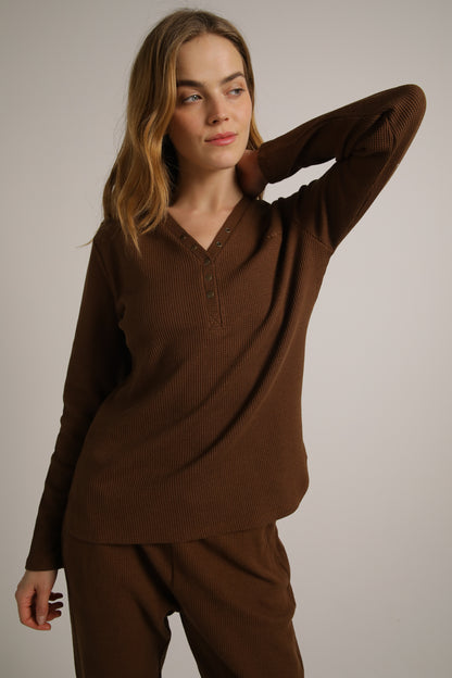 Waffle Henley Long T-Shirt