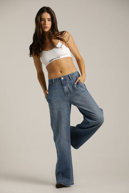 Wide Leg Jeans In Cotton