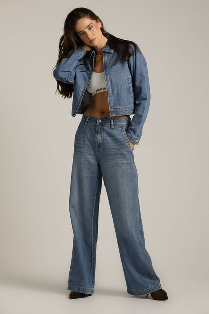 Wide Leg Jeans In Cotton