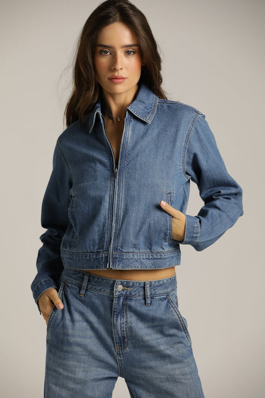 Boxy Cropped Denim Jacket In Cotton