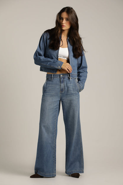 Boxy Cropped Denim Jacket In Cotton