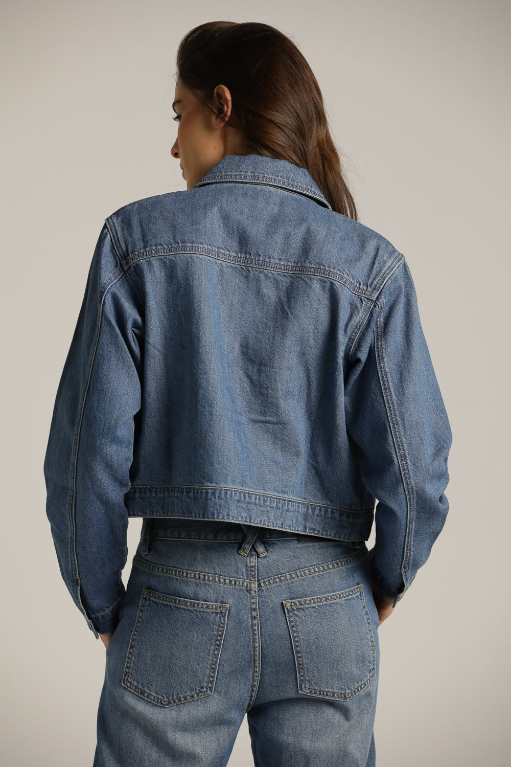 Boxy Cropped Denim Jacket In Cotton