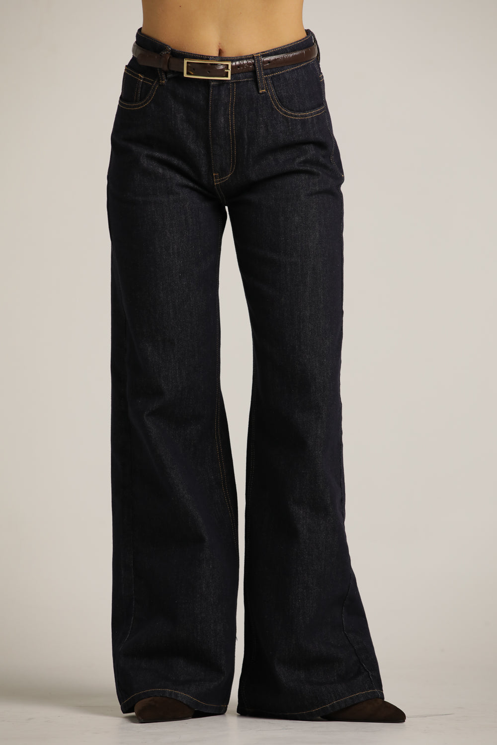 Wide Leg Fit Denim Pants In Cotton