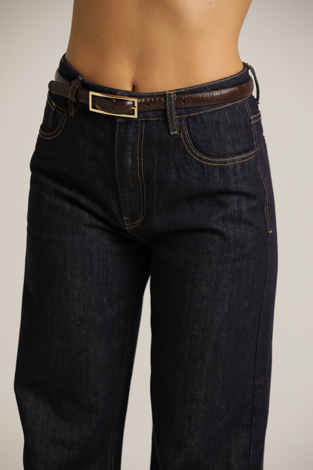 Wide Leg Fit Denim Pants In Cotton