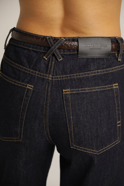Wide Leg Fit Denim Pants In Cotton