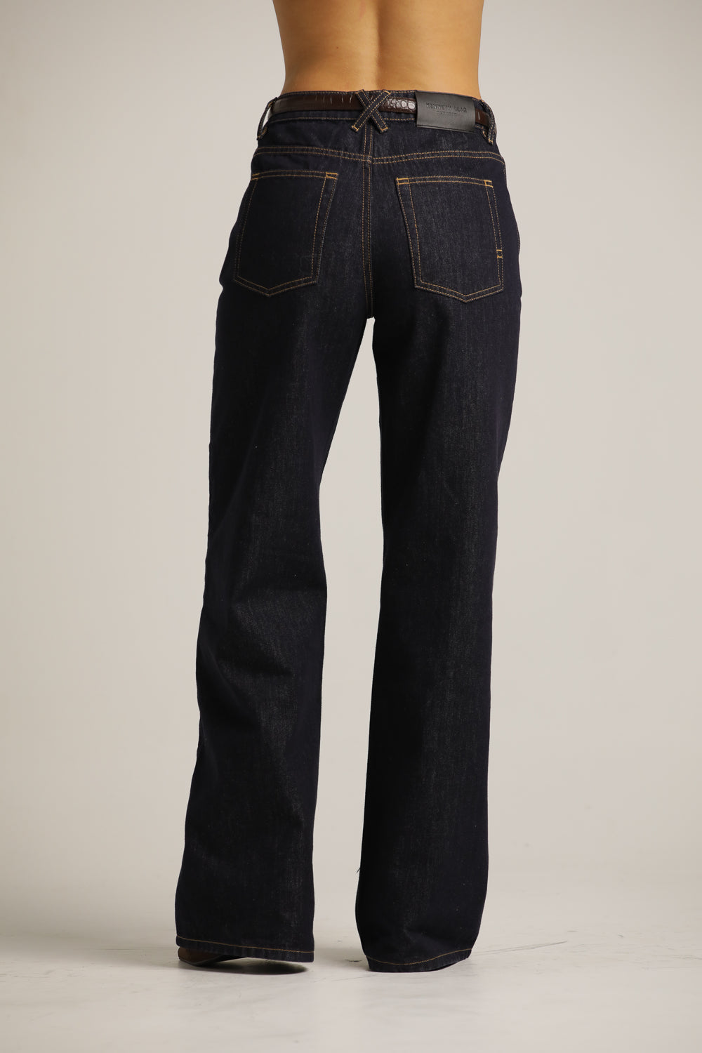 Wide Leg Fit Denim Pants In Cotton