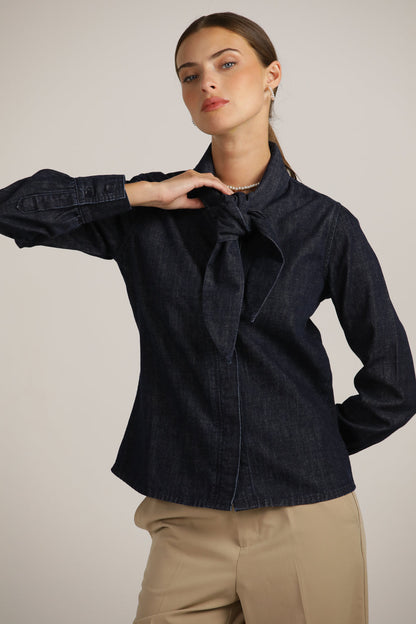 Buttoned Denim Shirt With Tie-Front