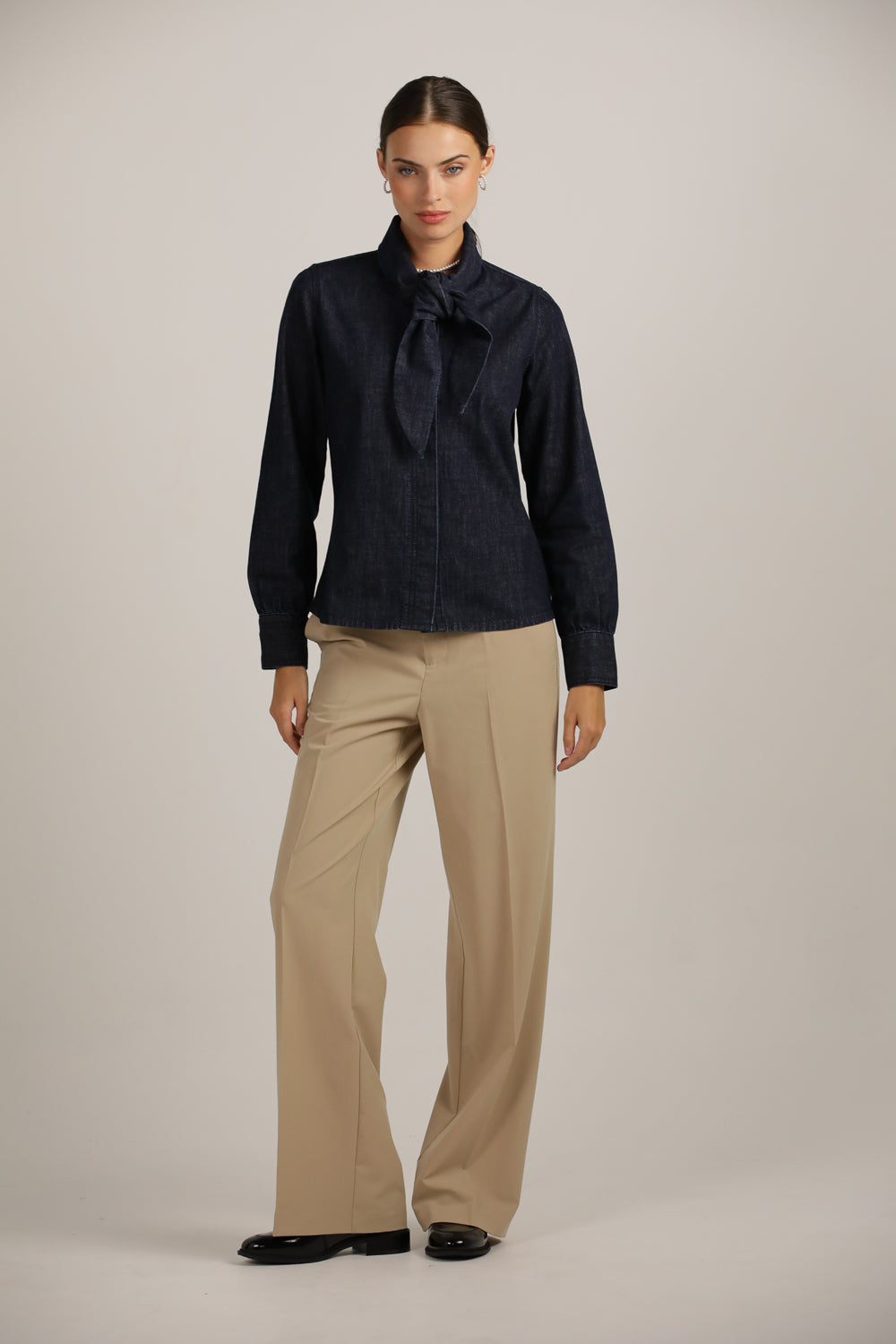 Buttoned Denim Shirt With Tie-Front
