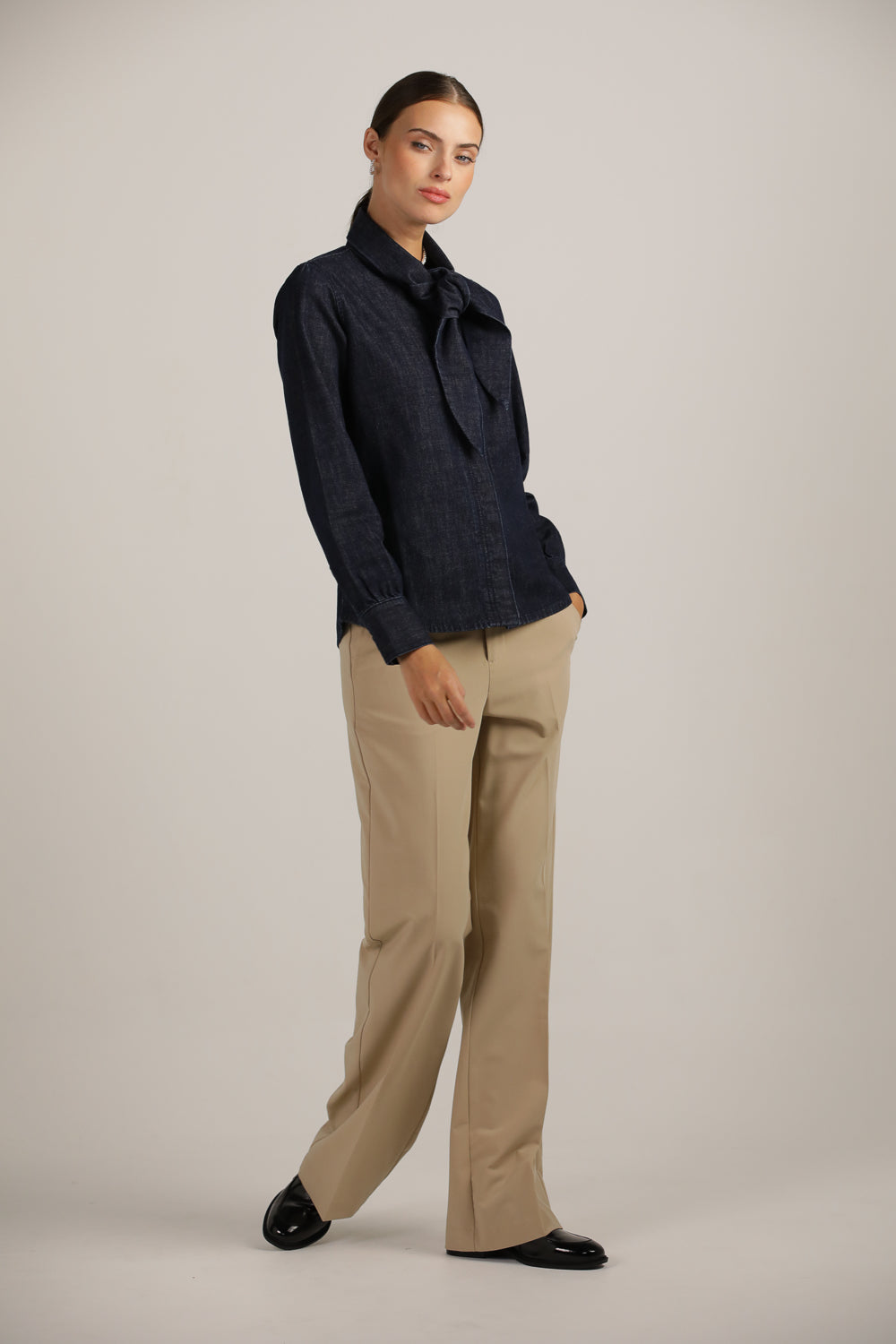 Buttoned Denim Shirt With Tie-Front