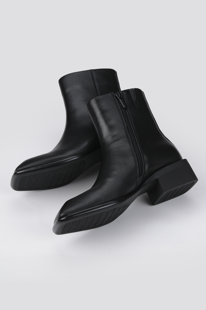 Leather Square Toe Ankle Boots