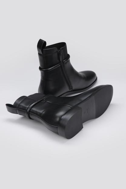 Ankle Boots, Faux Leather Upper, Rubber Sole.
