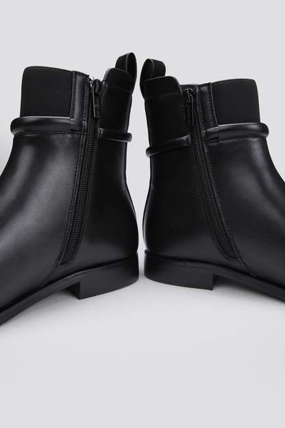 Ankle Boots, Faux Leather Upper, Rubber Sole.