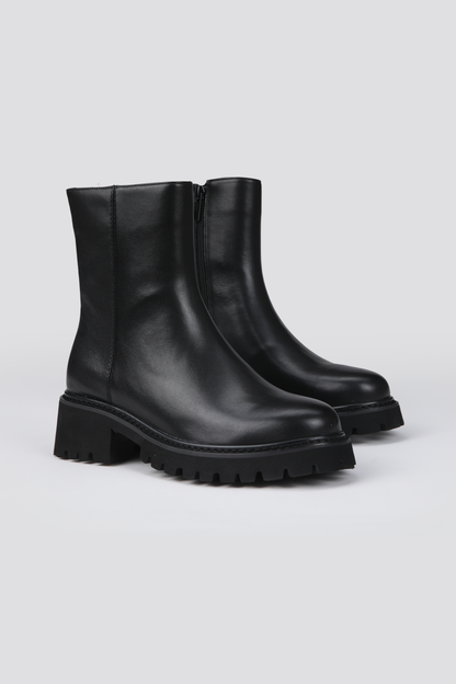 Lug Sole Leather Ankle Boots