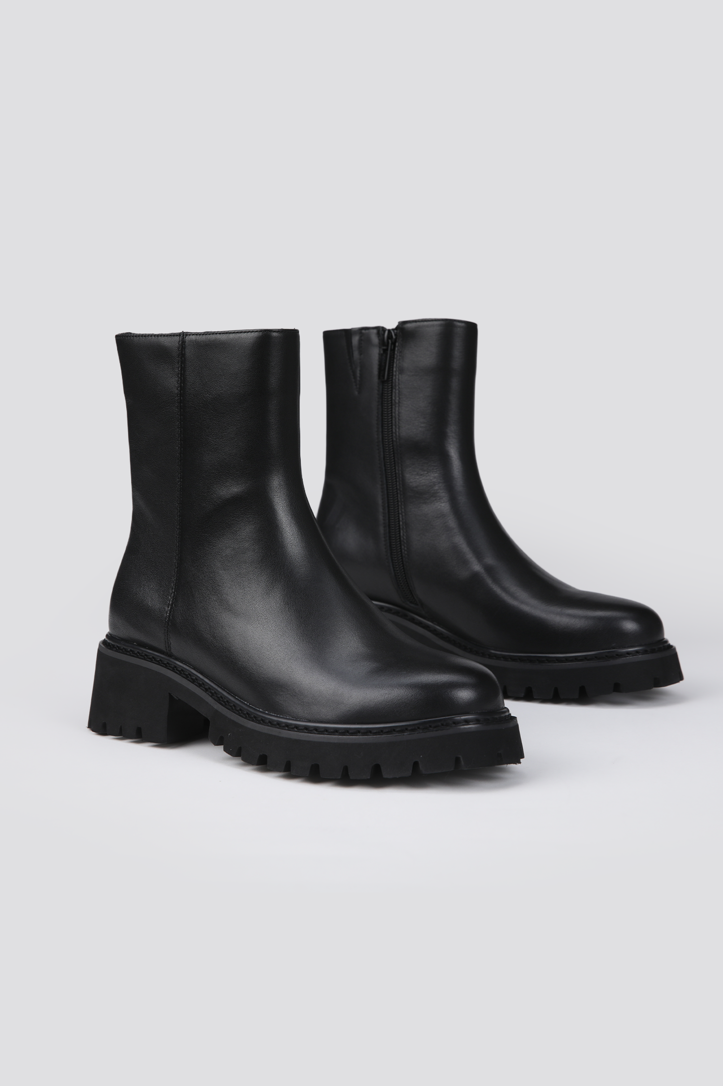 Lug Sole Leather Ankle Boots