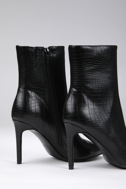 Crocodile-Pattern Heeled Ankle Boots