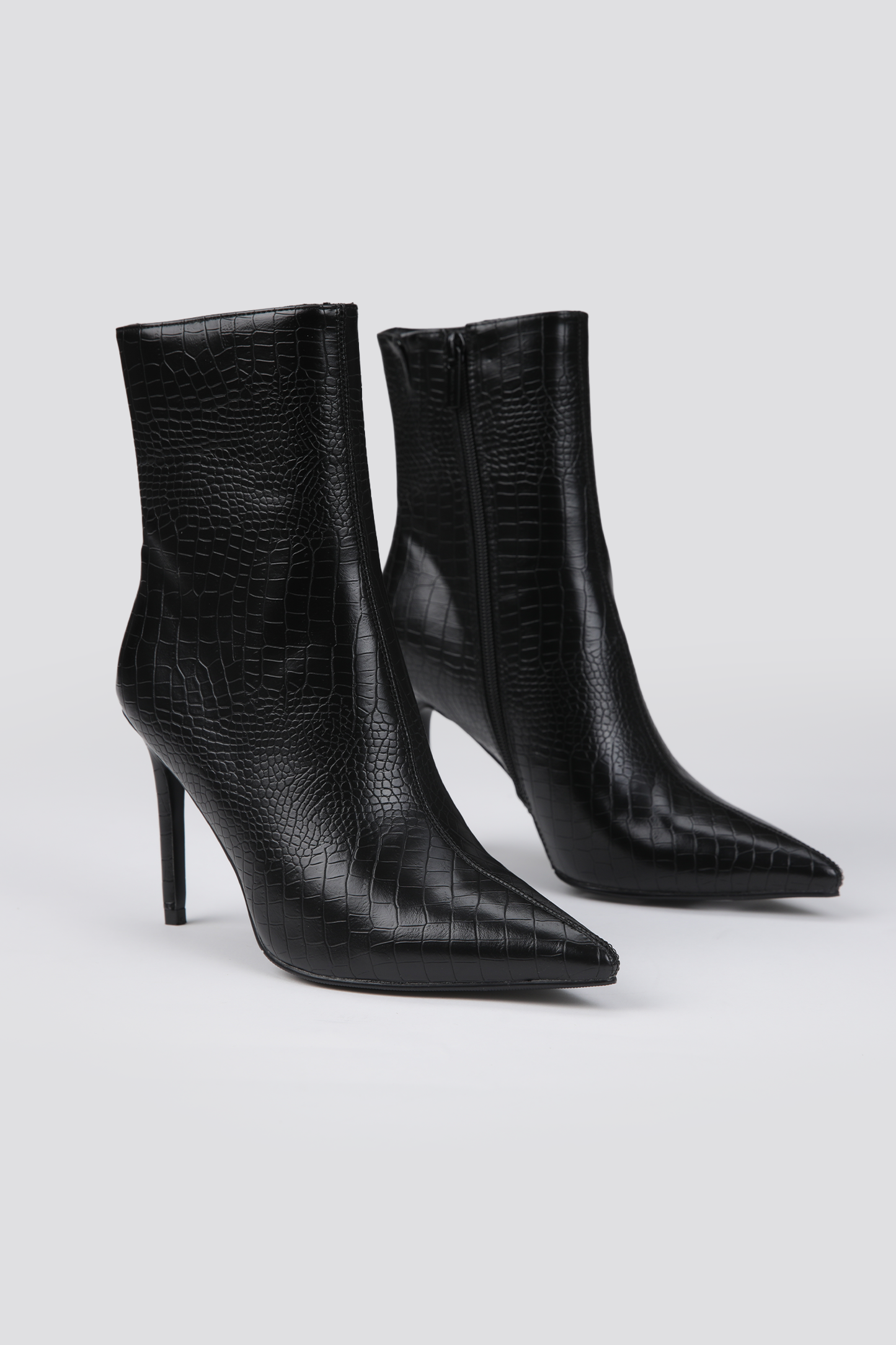 Crocodile-Pattern Heeled Ankle Boots