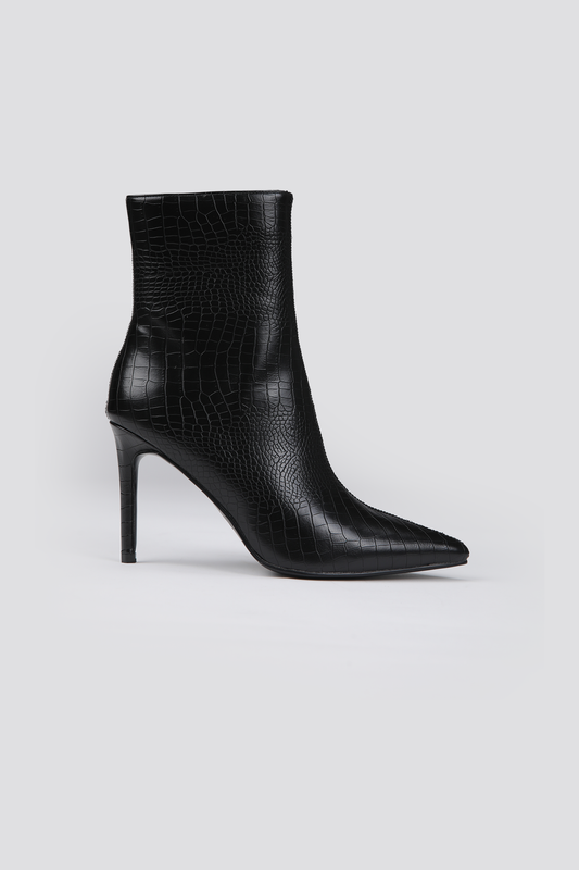 Crocodile-Pattern Heeled Ankle Boots