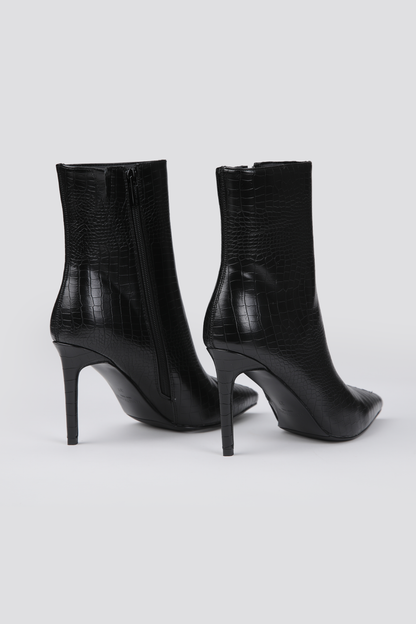 Crocodile-Pattern Heeled Ankle Boots