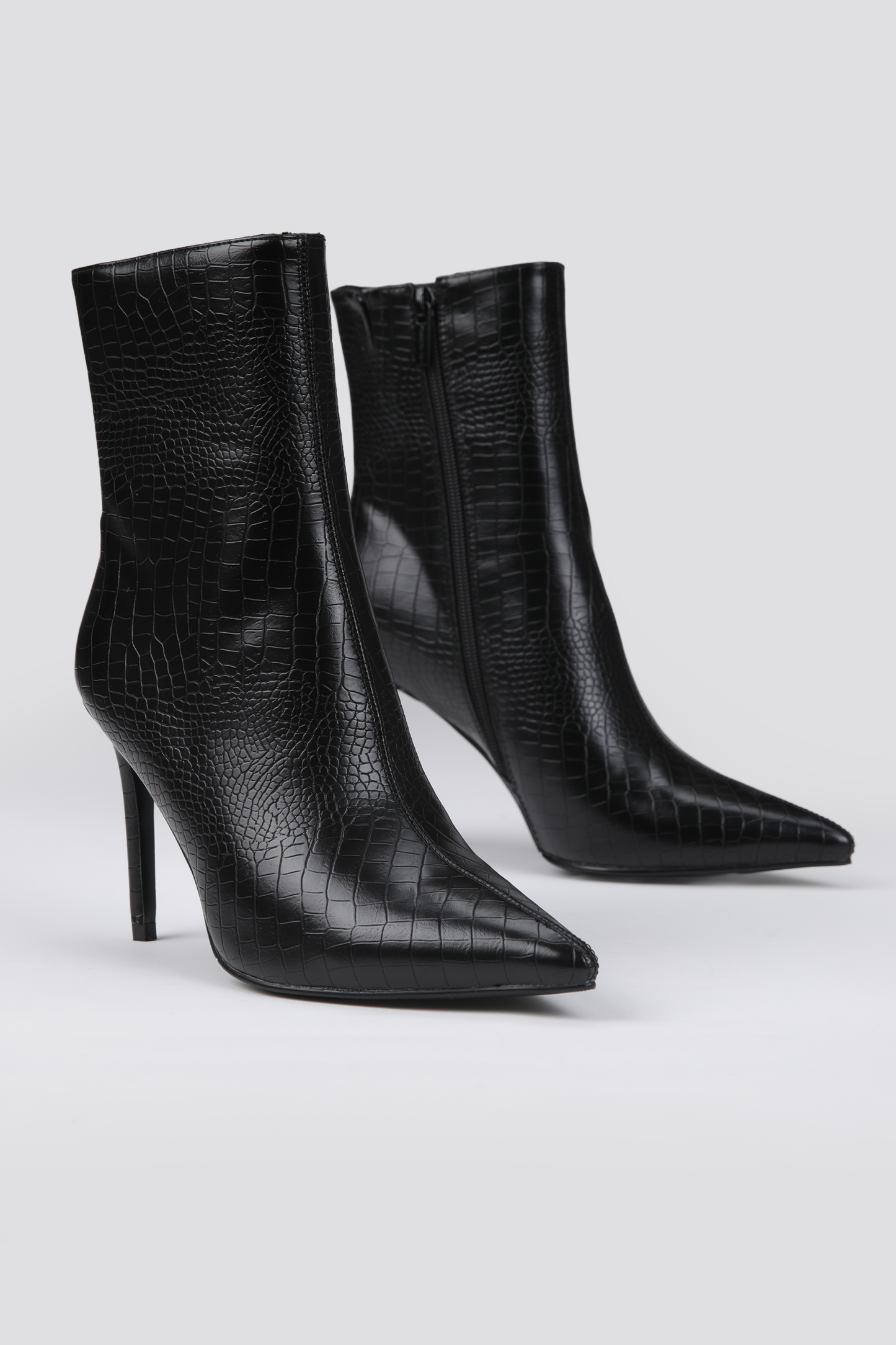 Crocodile-Pattern Heeled Ankle Boots