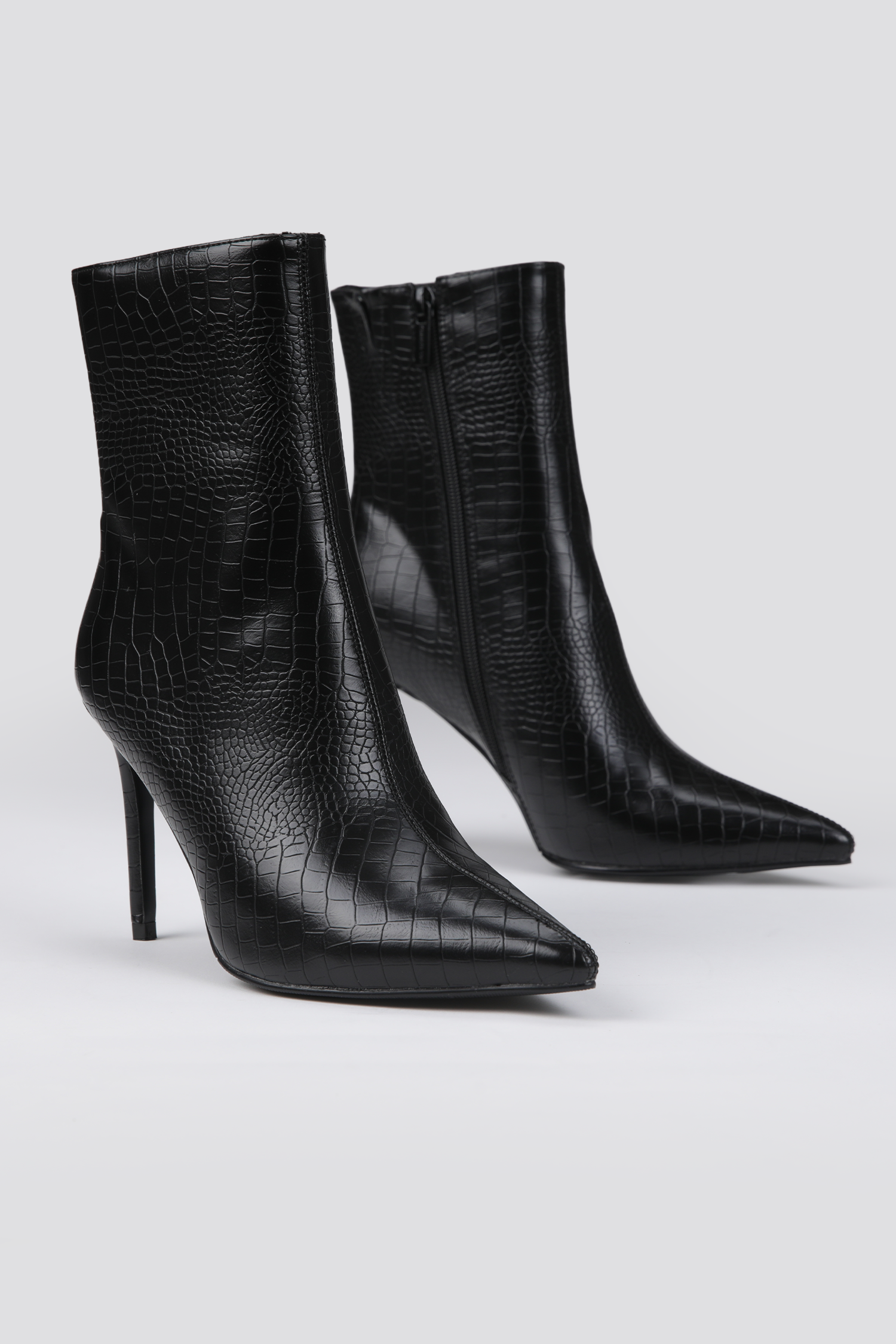 Crocodile-Pattern Heeled Ankle Boots