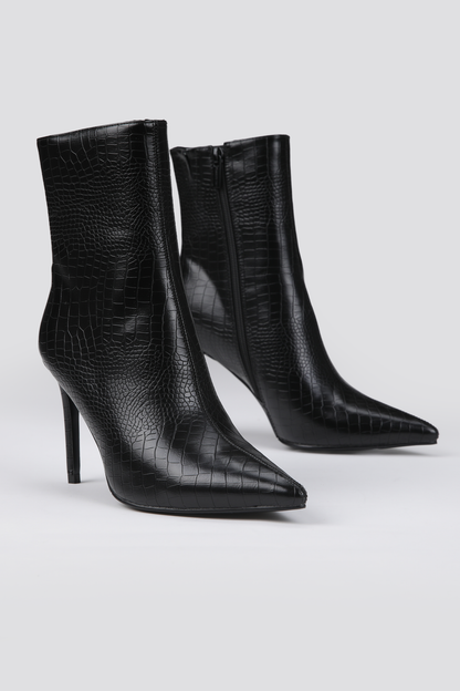 Crocodile-Pattern Heeled Ankle Boots