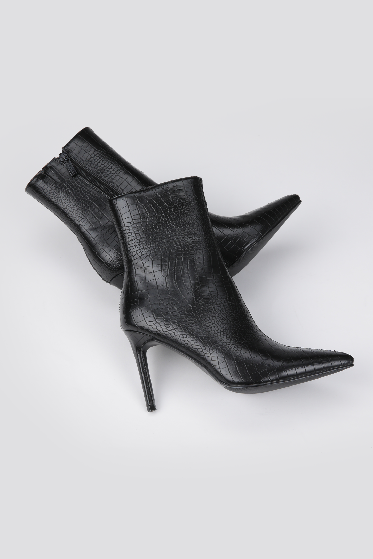 Crocodile-Pattern Heeled Ankle Boots