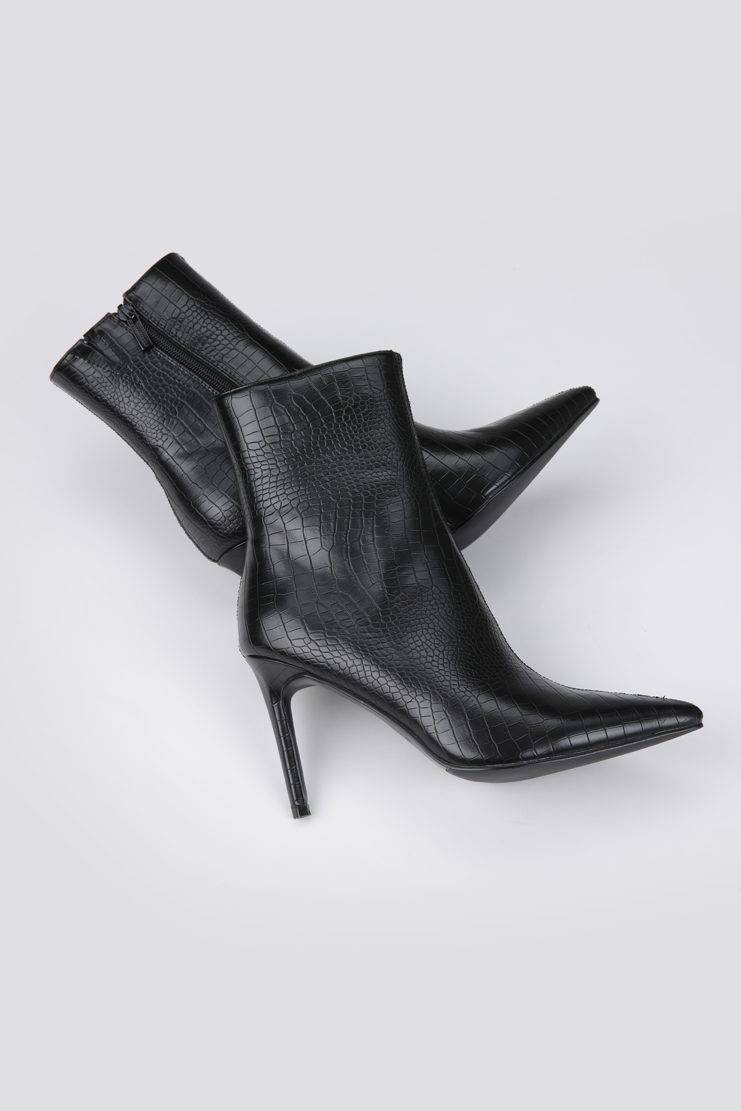 Crocodile-Pattern Heeled Ankle Boots