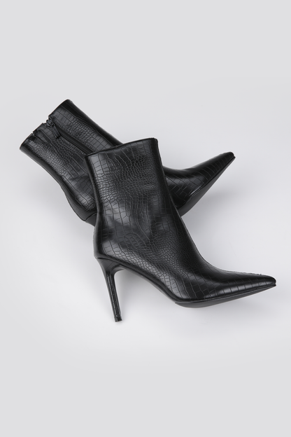 Crocodile-Pattern Heeled Ankle Boots