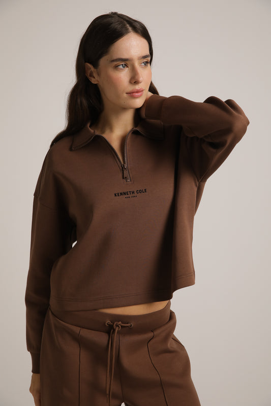 Interlock Cropped Half-Zipped