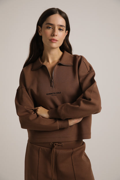 Interlock Cropped Half-Zipped