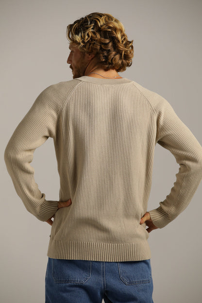 Raglan-Fit V-Neck Knit In Cotton
