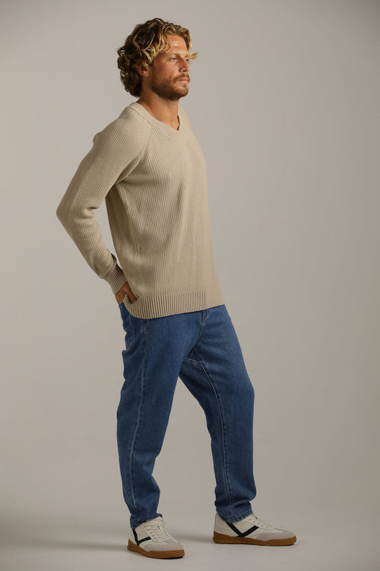Raglan-Fit V-Neck Knit In Cotton
