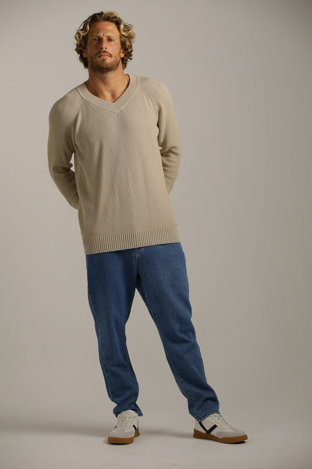 Raglan-Fit V-Neck Knit In Cotton