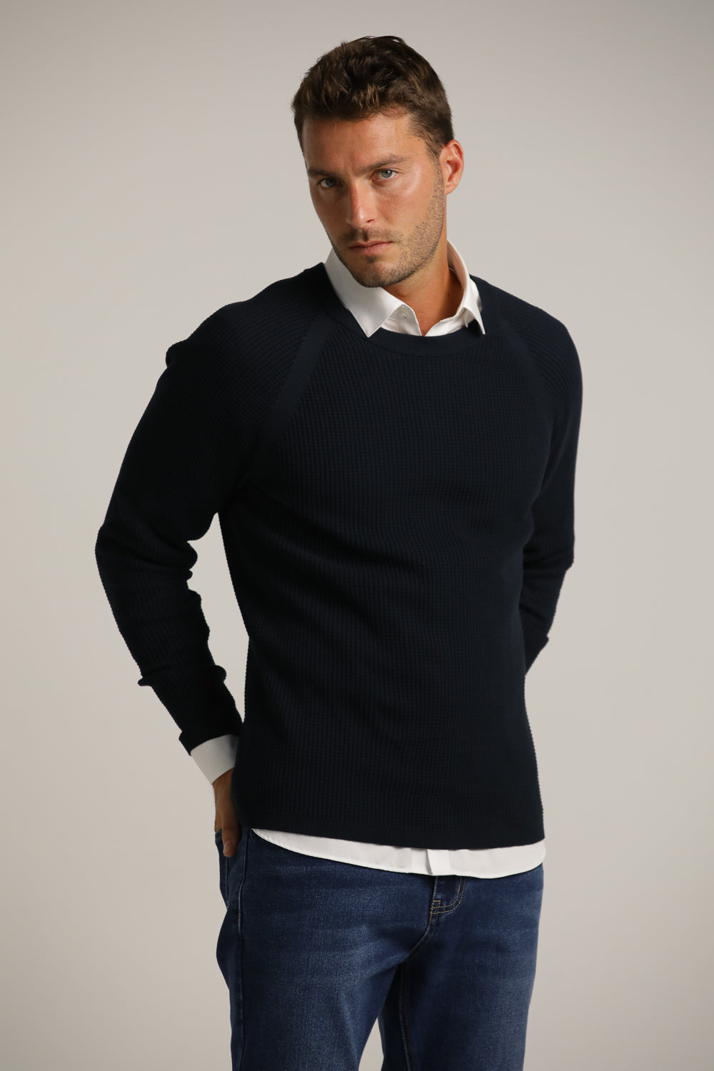 Raglan-Fit Waffle-Textured Knit In Cotton