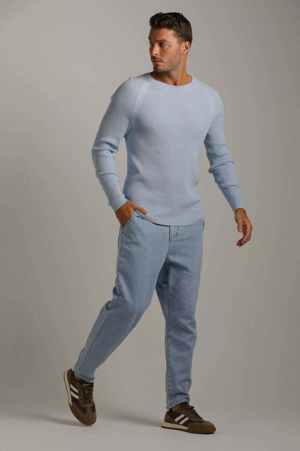 Raglan-Fit Waffle-Textured Knit In Cotton