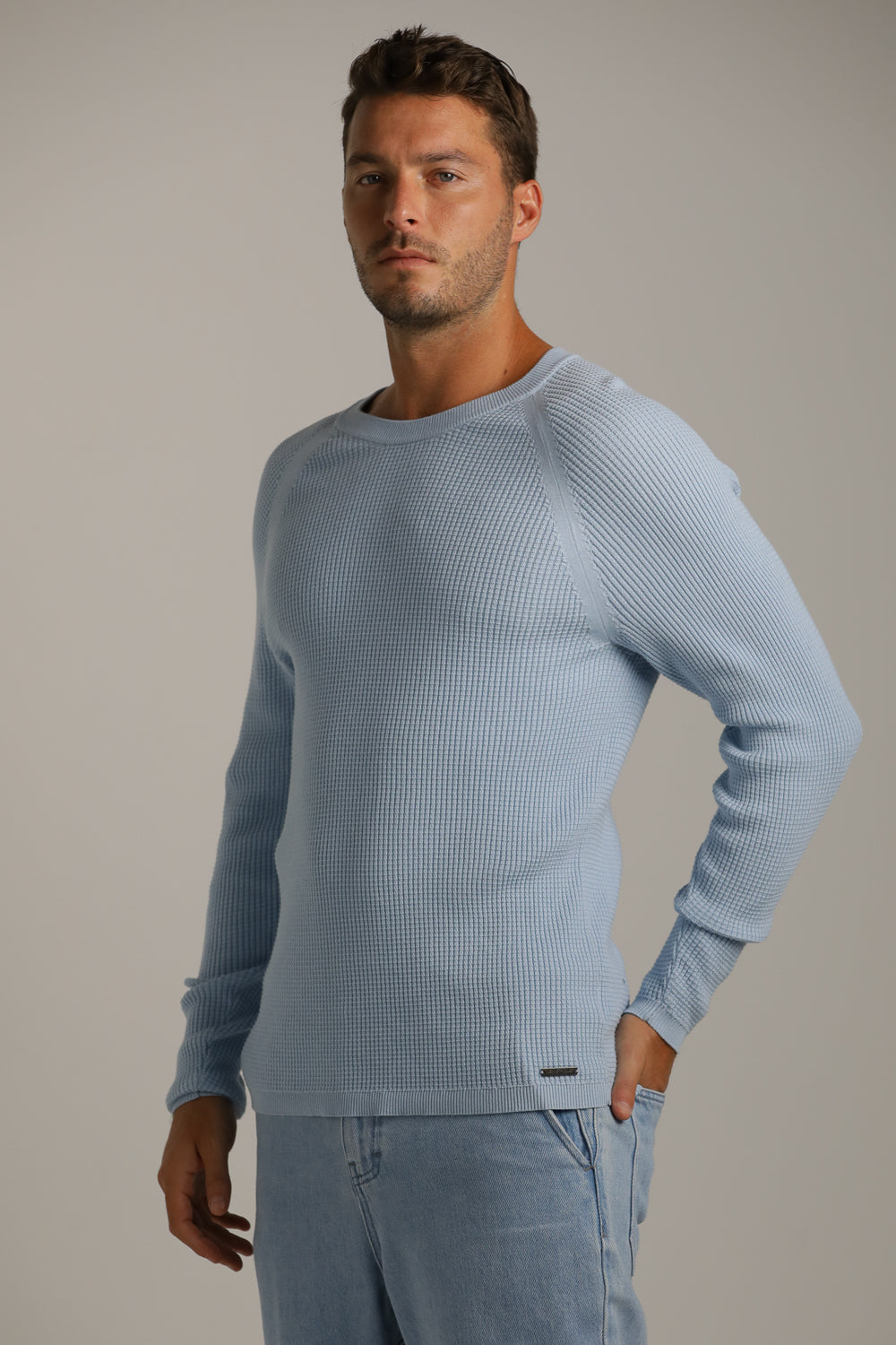 Raglan-Fit Waffle-Textured Knit In Cotton