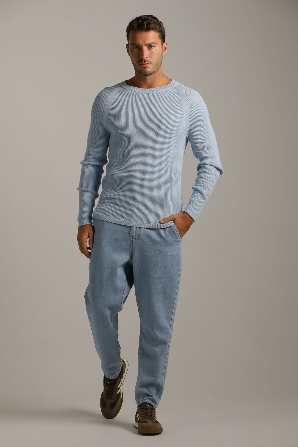 Raglan-Fit Waffle-Textured Knit In Cotton