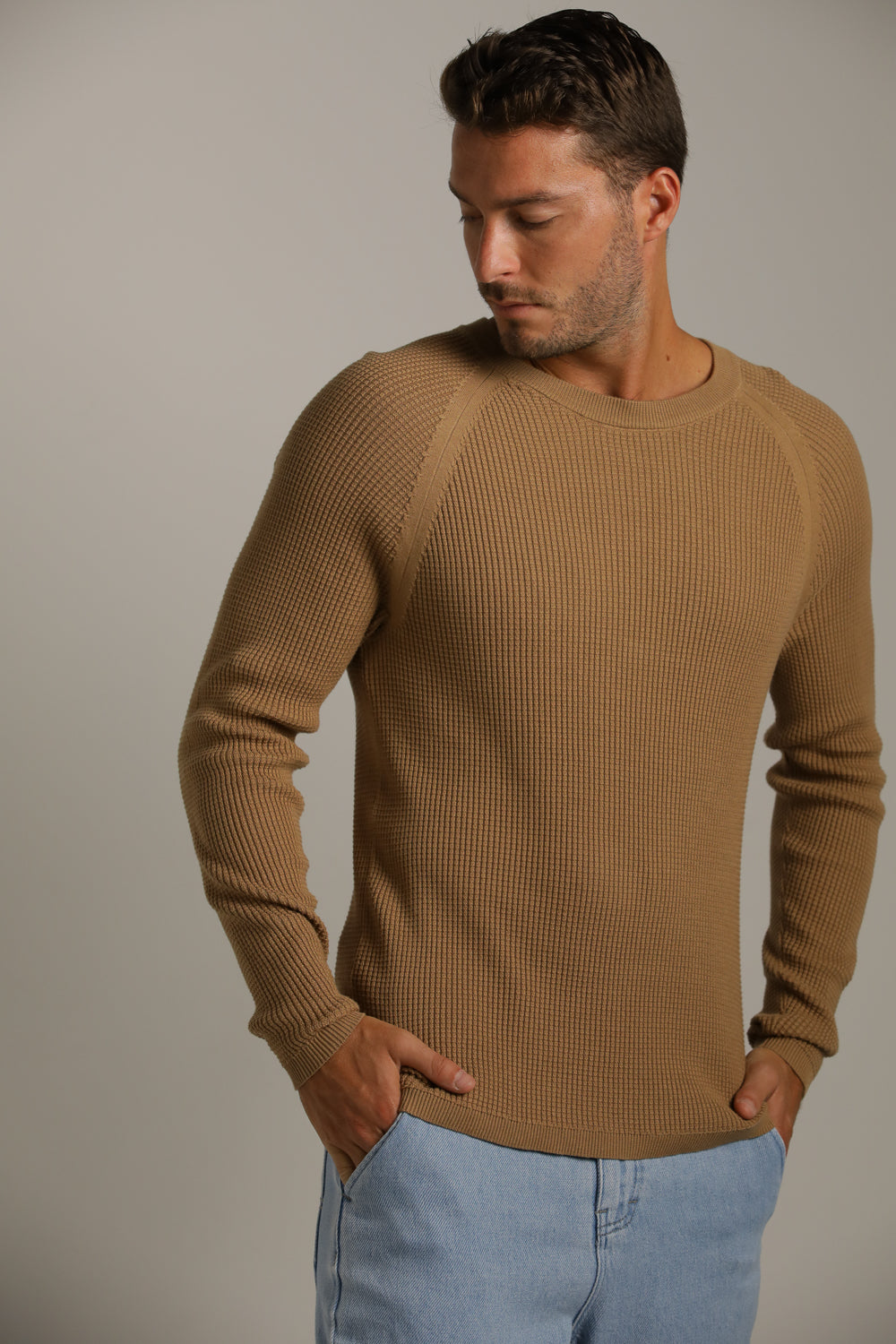 Raglan-Fit Waffle-Textured Knit In Cotton